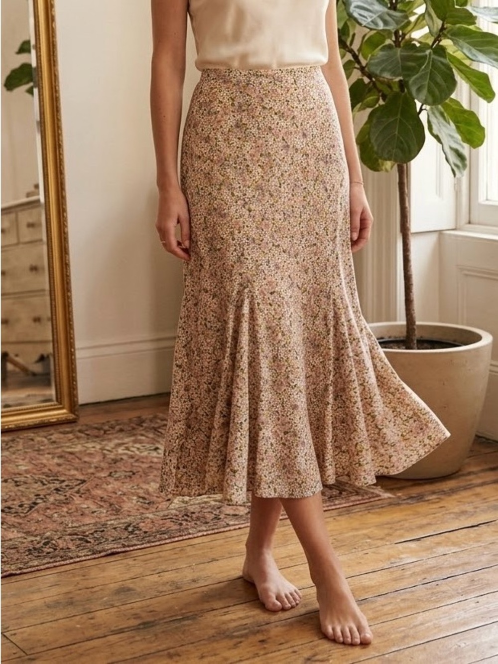 Vintage Sundance Floral Midi Skirt
